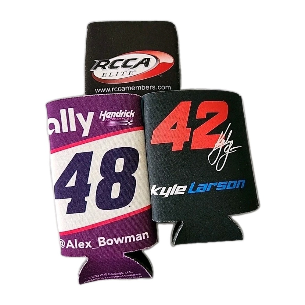 New Lot 2 NASCAR Can Koozies Alex Bowman #48 & Kyle Larson #42 + RCCA NWOT